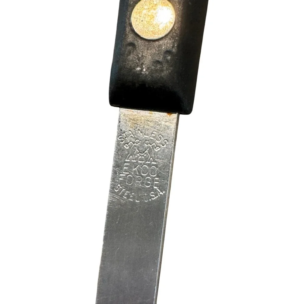Vintage Ekco Forge Slotted Spoon Stainless Steel USA Black Riveted Handle